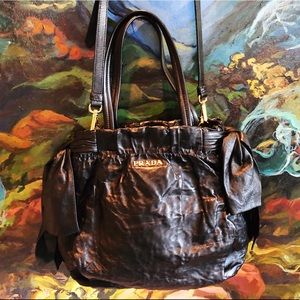 Prada Nappa Antique Leather Bow Bag Black